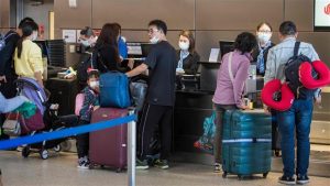 Chinese visitors at LA international Airport, CA, USA Feberuary 2, 2020